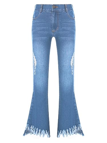 easyforever Kids Girls Ripped Raw Hem Flare Jeans Bell Bottom Jeans Casual Denim Trousers Wide Leg Denim Pants
