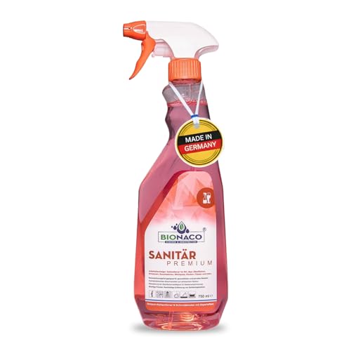 BIONACO Premium Sanitär Reiniger, 750 ml, Badreiniger extra stark für Armaturen, nachhaltiges Reinigungsmittel für Kalk & Schmutz, Fertiglösung für glänzende & saubere Armaturen