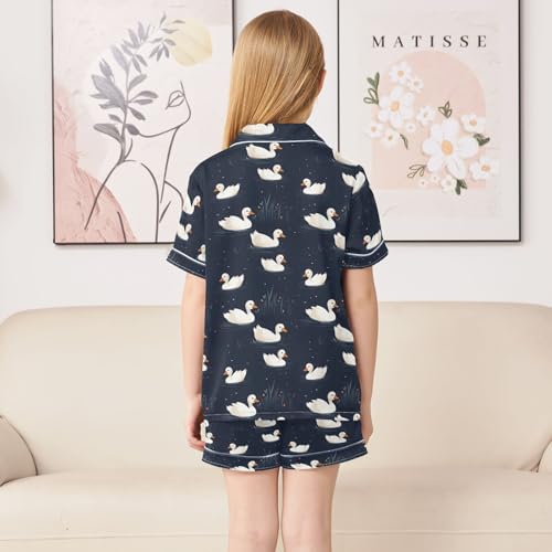 ALAZA Geese Duck Water Leaf Satin Pajamas Set Short Sleeve Button Down Sleepwear Summer Pjs 2 Piece4