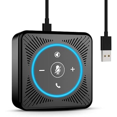 USB Speakerphone - M0 Conference Speaker for Small Business Conference with 4 People 360° Voice Pickup 4 AI Mics Speakerphone for Conference Calls Easy Set Up USB Skype Cover