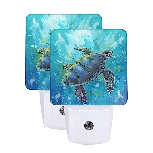 Nameapo Cartoon Sea Turtle LED Plug-in Night Light 2-Pack, Auto Sensor Nightlights Set of 2 for Bedroom Bathroom