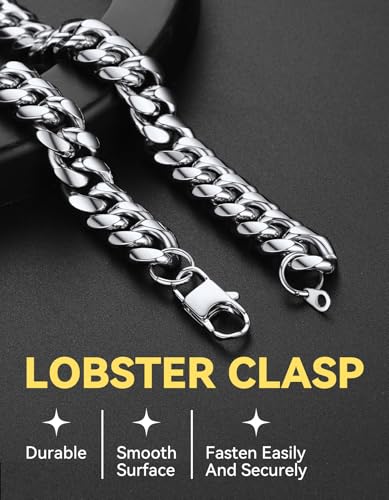 ChainsHouse Miami Cuban Link Chain Necklace for Men, 4.8mm/6mm/10mm/14mm Width, 14K Gold Plated/Stainless Steel/Black Mens Chunky Hip Hop Necklace Curb Chains, 14"-30" Length, Come Gift Box4