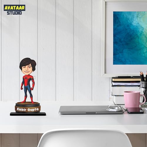 Image of Plastic Personalized Gift for Kids,Friends Character Caricature Novelty Photo Frame Unique Design Customized Gift for Children,Tabletop Return Gift Idea (SPIDERMAN,7 INCHES),Multicolor