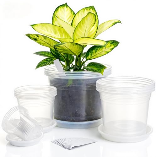 4/6/8/10 Inch Large Clear Nursery Pots with Drainage & Saucers & Plant Tags