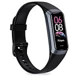 Fitness Tracker with Heart Rate, Blood Pressure, Sleep Tracker, Calorie Tracking, Activity Tracker with 1.1" AMOLED Color Screen, Waterproof Step Tracker for Android iPhones Women Men (Black)