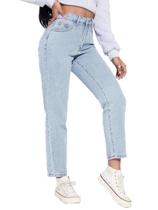Image of KOTTY Women High Rise Cotton Lycra Ankle Length Slim fit Light Blue Solid Jeans (Light Blue,26)