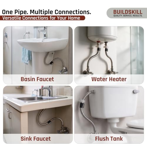 Image of BUILDSKILL Connection Pipe 24 Inch | Brass Nut & Insert with SS304 Braiding