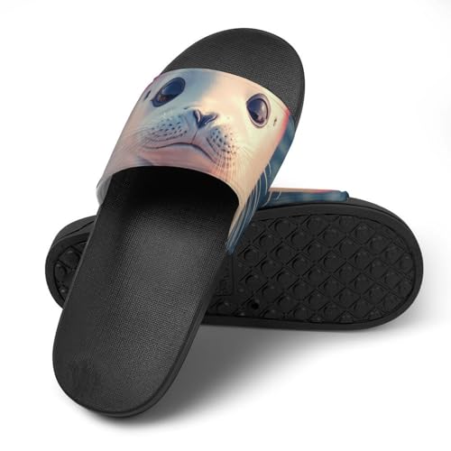 Cute White Seal with Bow Tie House Sandals Slip On Bathroom Slippers Beach Summer Shoes for Men Women4
