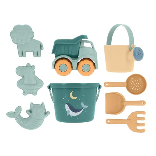 Monnëka Set de Jouets de Plage | Jouets de Sable Écoresponsables et Sûrs dès 6 Mois | Kit avec Seau, Pelles, Râteau, Arrosoir et Camion | Facile à...
