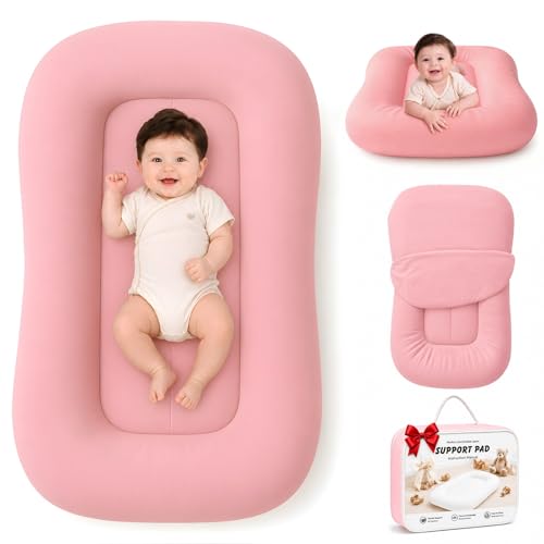 Mapotf Baby Lounger for Newborns 0-24 Months Soft Breathable Cotton Infant Support Cushion for Tummy Time & Play Portable Infant Lounger Baby Essentials for Newborn - Dusty Rose (Cover Included)