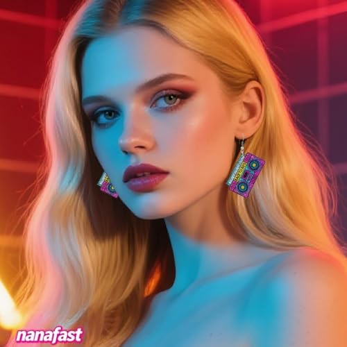 Nanafast 80s Earrings for Women Retro 90s Neon Acrylic Earrings Vintage Cassette Tape Style Jewelry 70s 80s 90s Outfits & Party Accessories for Women4