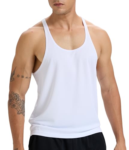 Photo de Rane Sports Débardeur Stringer pour Homme débardeur de Musculation de Gym sans Manches Dos en Y Coupe sèche entraînement Musculaire Blanc M