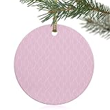 Decorative Hanging Ornaments, Geometric Pattern Pink Round Ceramic Ornament Hanging Sign with Ribbon