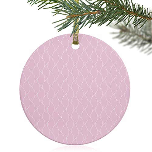 Decorative Hanging Ornaments, Geometric Pattern Pink Round Ceramic Ornament Hanging Sign With Ribbon,For Home Decor, 1 Pcs, 3" #TOP15