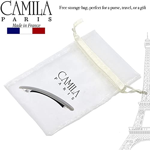 Camila Paris Cp3252 French Hair Barrette Large Gray, Long Skinny Strong Hold Grip Hair Clips For Women, Thin Rubberized Automatic Clasp No Slip Durable Styling Girls Hair Accessories, Made In France #TOP3