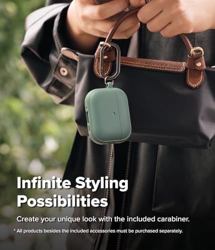 Image of Ringke Onyx Magnetic for Airpods Pro 3 Case with Carabiner [Compatible with MagSafe] Non-Slip Anti-Fingerprint Textured, Shockproof Protective Cover - Sage Green