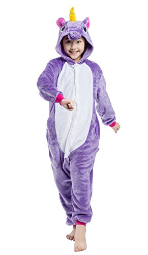 Wamvp Pyjamas Kinder Tier Kostüm für Fasching Halloween Lila Einhorn Cover