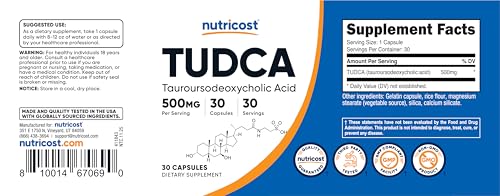 Image of Nutricost Tudca 500mg, 30 Capsules (Tauroursodeoxycholic Acid) Gluten Free | Premium Quality, GMO-Free