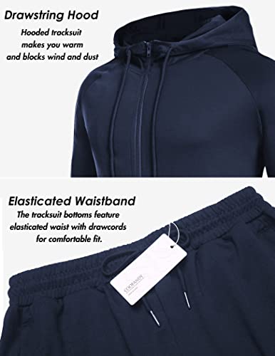 Coofandy Men's Athletic Tracksuit Casual Hoodie Set Jogging Athletic Suits Full Zip Sports Jacket And Pants Set (Navy Xl) #TOP1