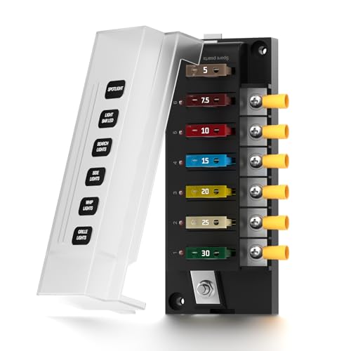 PSEQT 12V Fuse Block, 6 Circuit Blade Marine Fuse Panel Box with LED Indicator, Waterproof ATO Blade Fuses Block Holder Relay Box Kit with Protection Cover for 12V/24V Car Boat Truck Trailer Bus