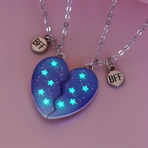 Best Friends Necklaces for 3, Luminous Star Breakaway Heart Glow In the Dark Friendship BFF Jewelry2