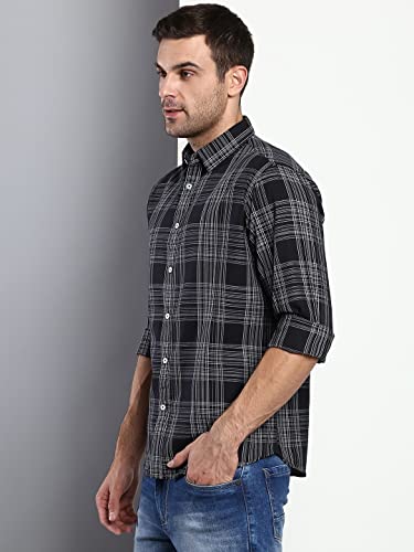 Image of Dennis Lingo Men's Checkered Slim Fit Cotton Casual Shirt with Spread Collar & Full Sleeves