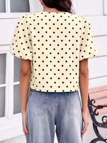 Image of Tankaneo Womens Cropped Tops Puff Sleeve Button Down Shirts Trendy Casual Loose Fit Cute Blouse