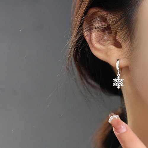 SLUYNZ Sterling Silver Snowflake Hoop Earrings for Women Teens Christmas Snowflake Hoop Earrings Drop2