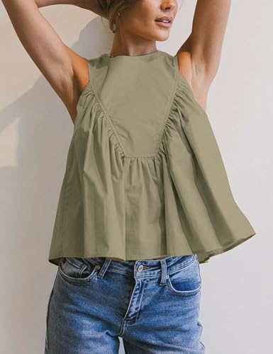 Lumister Cute Babydoll Tops for Womens Sleeveless Ruffle Strap T Shirts Peplum Tank Summer Tops2