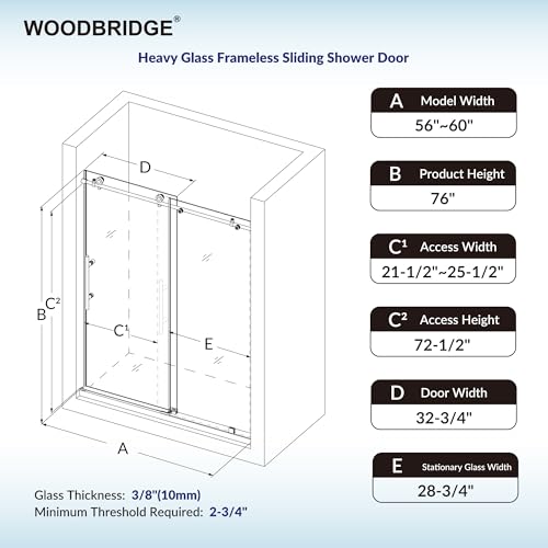 Woodbridge Frameless Shower Door 56-60" Width x 76" Height with 3/8"(10mm) Clear Tempered Glass in Matte Black Finish, Designed for Smooth Door Closing by WOODBRIDGE - Image 6