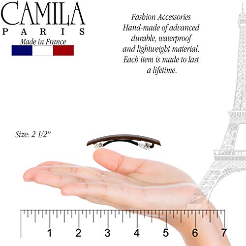 Camila Paris Cp3075 French Hair Barrette Clip For Girls, Set Of 2 Brown Rubberized Metal Clasp Strong Hold Grip Hair Clips For Women, No Slip Durable Styling Girls Hair Accessories, Made In France #TOP2