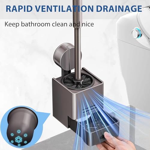 Image of 2Pack Toilet Brush and Holder Set,Suction Cups Wall Mounted Toilet Bowl Brush with Hideaway Caddy for Smooth Tiles /Glass,Toilet Cleaner Brush with Drip Tray for Bathroom Toilet RV Yacht Cleaning