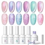 PEACECOLOR Pearl Gel Nail Polish, 6 Colours Cat Eye Soak-Off UV/LED Polish Purple Pink Rose Blue Magnetic Mermaid Swirl Shell Gel Polish with Magnet for DIY Manicure Gifts for Women, 10ML