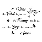 Inspirational Bless Quote Wall Decals, Vinyl Food Family Love Prayer Quotes Wall Stickers Religious Art Lettering Sayings Mural Decor Art Wallpaper for Living Room Kitchen Bedroom Home Decoration