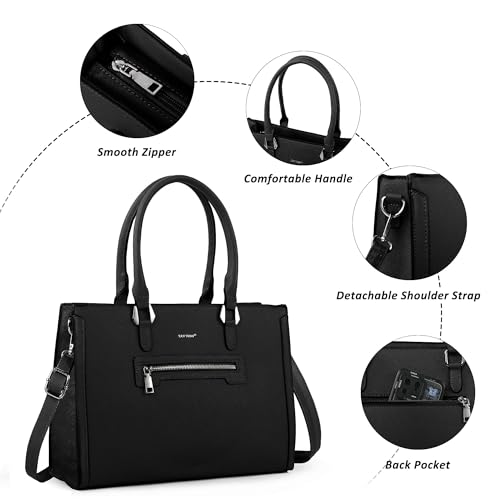 Image of TANTOMI Structured Satchel Purses for Women, Medium Vegan Leather Top Handle Handbag with Pockets, Classy Work Bag for Ladies