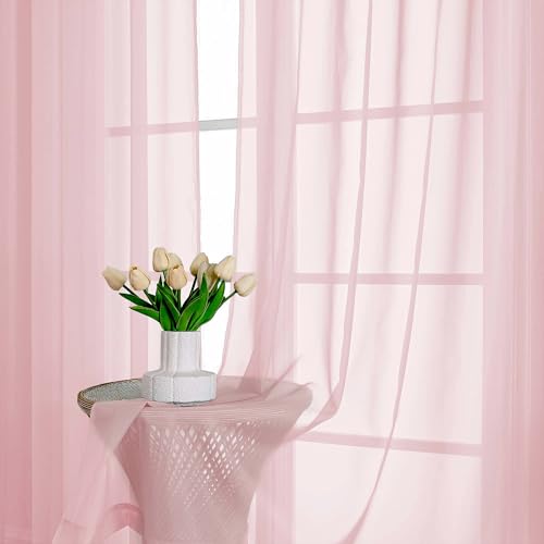 Image of OVZME Blush Pink Sheer Curtains 72 Inches Long 2 Panels Set, Light Filtering Sheer Curtains for Living Room Bedroom 59 Inch Extra Wide, Modern Voile Filmy Rod Pocket Window Drapes, 59Wx72L Inches