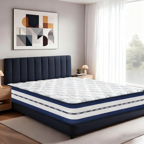 Colchón 140x200, Altura ±28 cm, Certificado Öko-Tex, Colchón Matrimonio con Espuma Viscoelástica y Muelles Ensacados, Firmeza Media H3, Independencia de lechos, 7 Zonas Diferenciadas, Ortopédicos