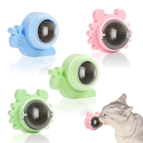 Adiwo Katzenminze Bälle,4 Stück 360° Drehbare Katzenminze Spielzeug mit Deckel Selbstklebende Interaktives Katzenspielzeug Wandroller für...