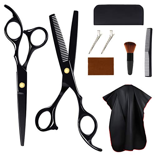 eNilecor Hair Scissors Hair Cutting Kit Barber Kit Cutting Scissors Thinning Shears Comb Barber Cape Clips Brush Cleaning Cloth Case, 9 Pcs Haircut Shears Set for Adults Kid Pet at Barber, Salon, Home