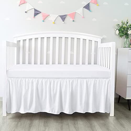 Crib Ruffle Bed Skirt Microfiber Nursery Bedding Skirt for Baby Girls (28” x 52” x 14’’) Inch - White Solid