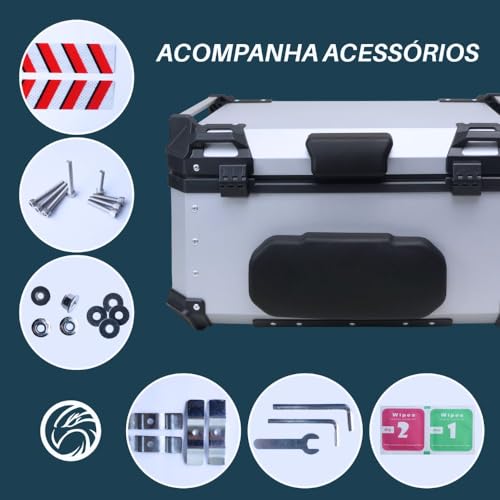 Bau De Moto Traseiro 60l Universal Aluminio 2 Capacetes Prata