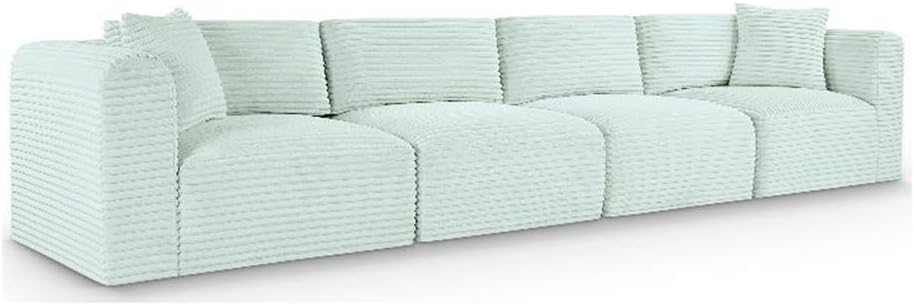 BOWERY HILL Contemporary Modular Sofa, Mint Corduroy Performance Fabric, 4-Piece Set, Water-Resisting & Stain-Resistant, 140" Wide, Plush Foam Seating, Infinite Configurations, Living Room Upholstery