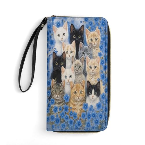 Cute Cat Women's Wallet Wristlet Zipper Purse with Hand Strap Travel Credit Card Holder for Daily Use Gifts