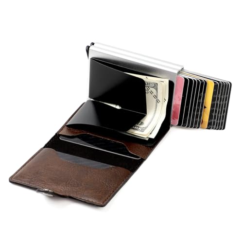 Pop up Card Wallet RFID Blocking Slim Metal Men Credit Card Holder Case Business Money Pocket Double Card Case for Men and Women (coffee)3