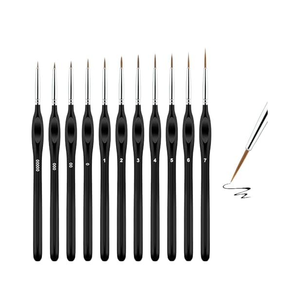 TIESOME Feine Detail Pinsel Set, 11pcs Perfekter Detail Pinsel, Pinselset Acrylfarben Miniatur Pinsel Zeichenpinsel Pinselset,für Nagelkunst Acryl Aquarell Ölgemälde Modellbau Strichmalerei (schwarz)