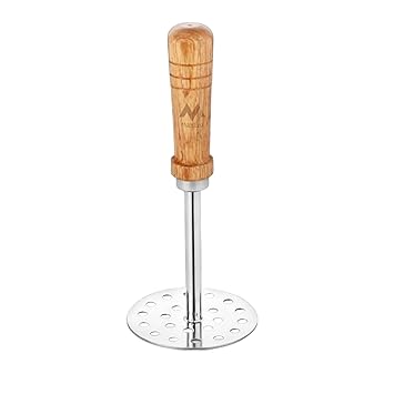 Stainless Steel Potato Masher with Wooden Handle Round Ideal for mashing Vegetable/Pav Bhaji/Baby Food | Smasher for Kitchen