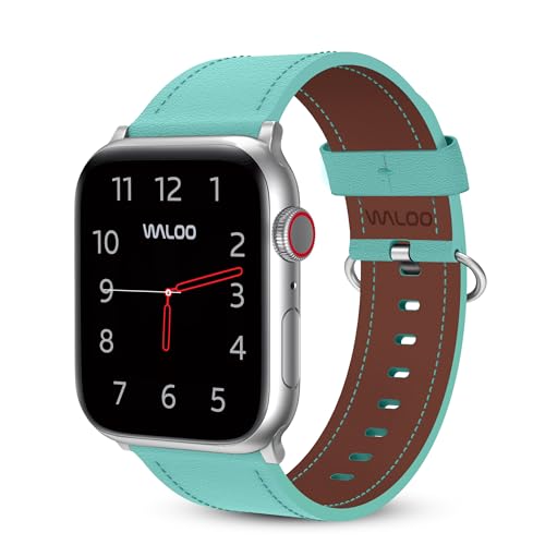 Bracelet en cuir véritable turquoise pour montre Apple Watch SE 7 6 5 4