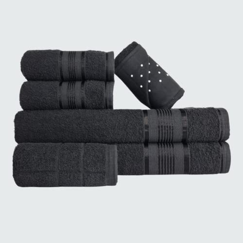 Jogo de Toalha Gigante 2 Banho + 2 Rosto + 2 Tapete Grosso Com Antiderrapante 100% Algodão - Preta