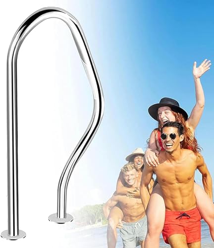 LGEOELIAS Pasamanos de seguridad para piscina, pasamanos de seguridad para exteriores, acero inoxidable 304, para entrada de piscina enterrada, color plateado inoxidable
