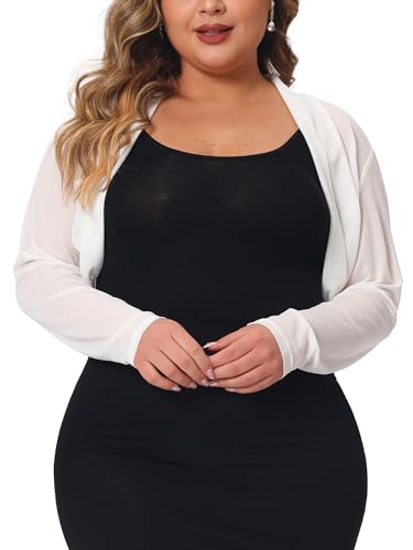 Image of Agnes Orinda Plus Size Mesh Crop Cardigans for Women Long Sleeve Open Front See Through Sheer Bolero Shrug Top